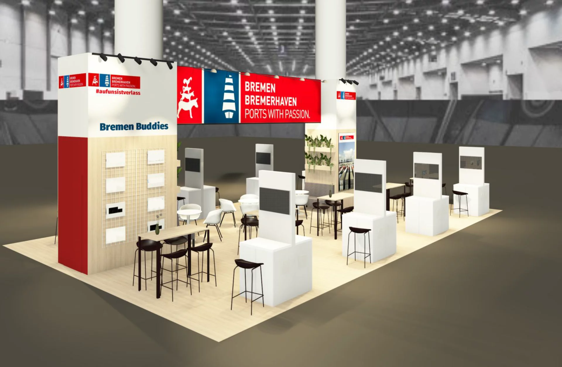 Eine Vorschau, wie der Gemeinschaftsstand aussehen wird